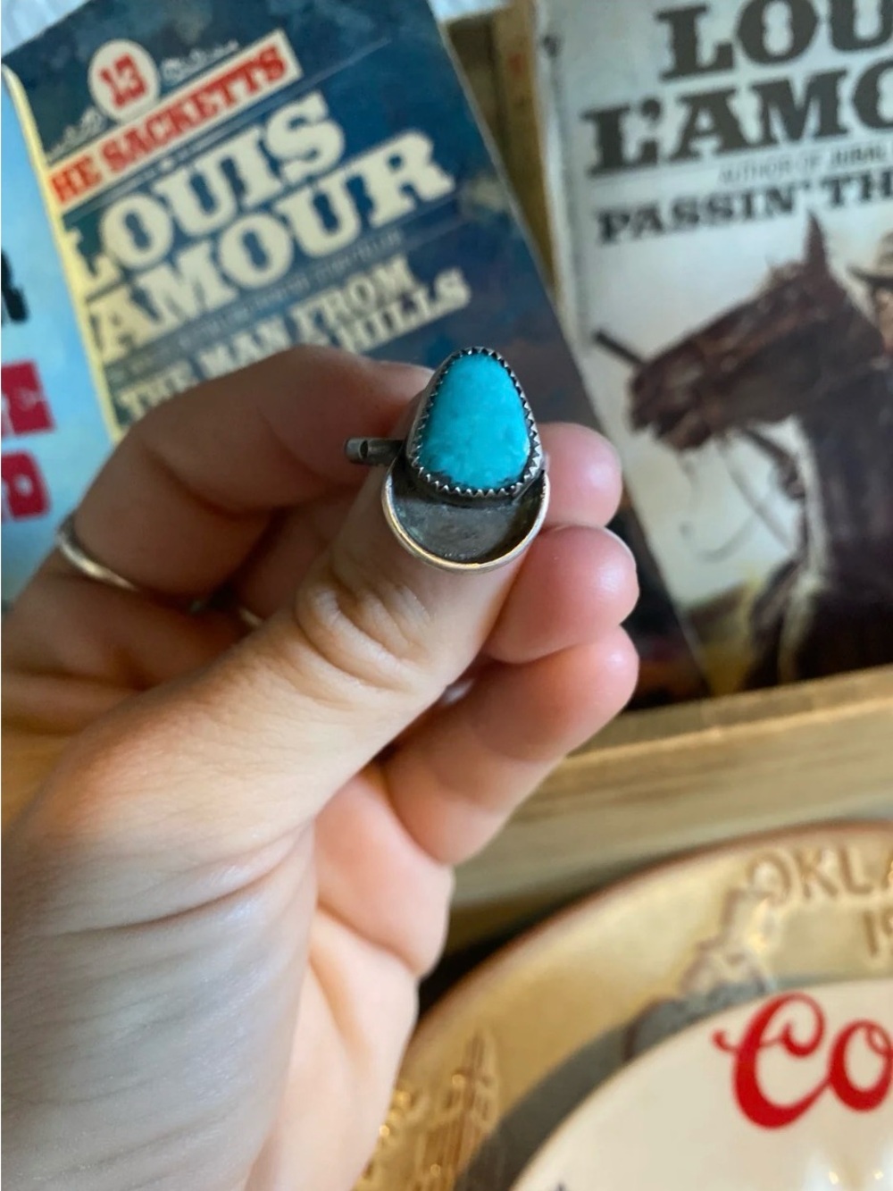 Handmade Turquoise Teardrop Sterling Ring - Blue Stone Women’s Jewelry Sz 7